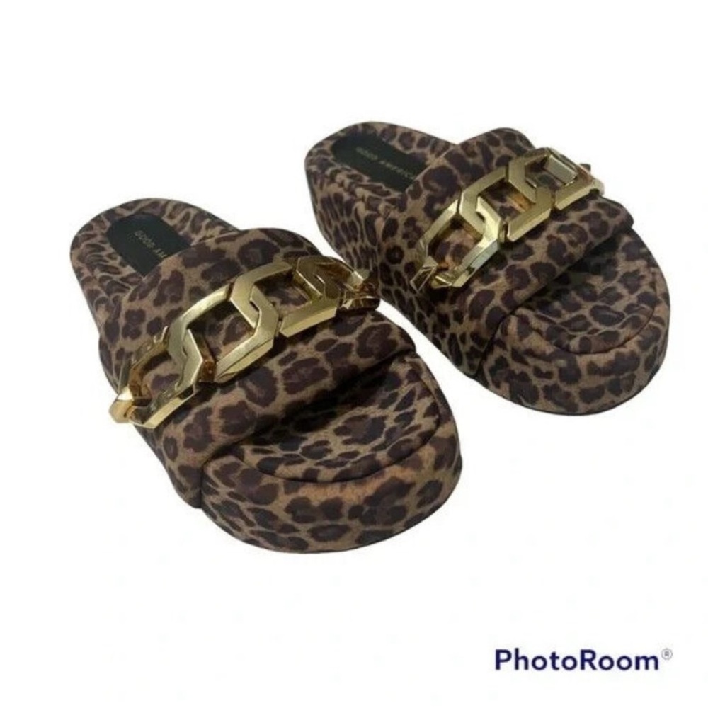 Good American Animal Leopard Print Platform Slides Size 6.5